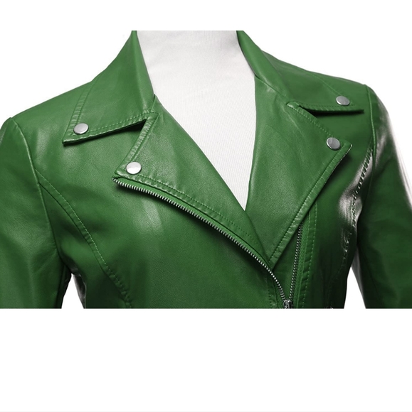 Women's Faux Leather Moto Biker Short Jacket - Picture 3 of 6